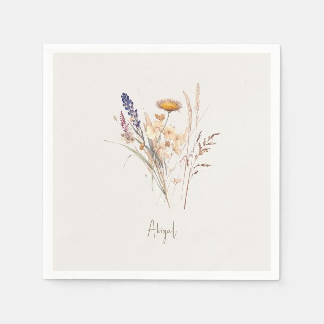 Cream Script Herbst-Blumen-Shower-Cocktail Serviette (Vorderseite)