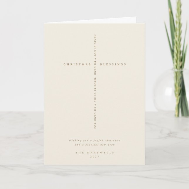 Cream Scripting Kreuz Weihnachten/Feiertage Karte (Vorderseite)