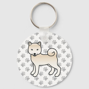 Cream Shiba Inu Niedlich Cartoon Dog & Paws Schlüsselanhänger