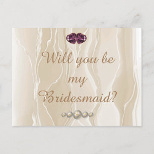 Cream Silk & Heart Gems Brautjungfer  Postkarte