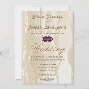 Cream Silk & Heart Gems Hochzeit Einladung