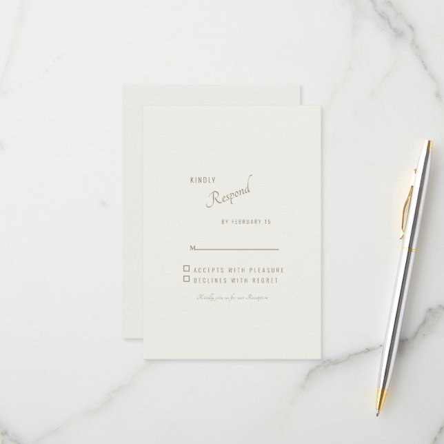 Cream Simple Modern Gold Text Wedding RSVP Karte (Vorderseite/Rückseite Beispiel)