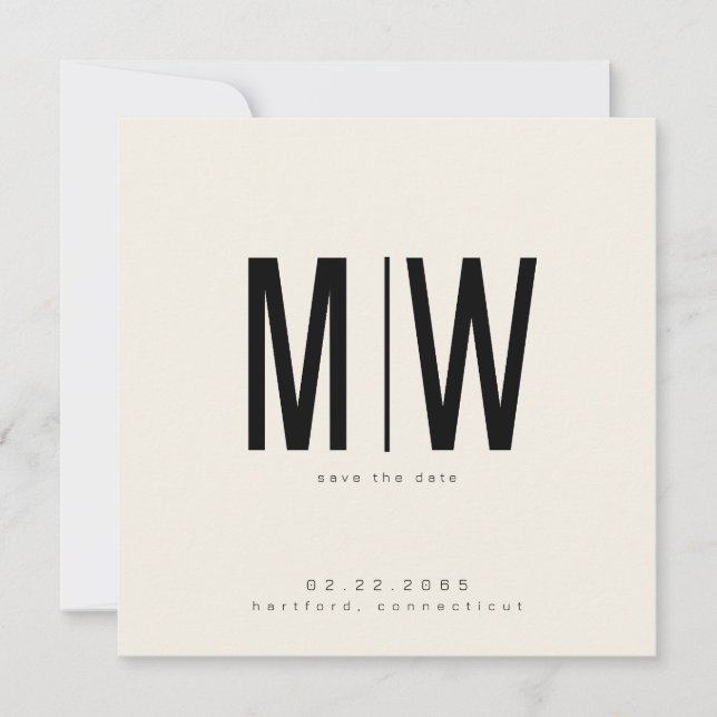 Cream Sleek Square Monogram Wedding Save the Date (Vorderseite)