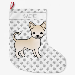 Cream Smooth Coat Chihuahua Cartoon Dog & Name Großer Weihnachtsstrumpf