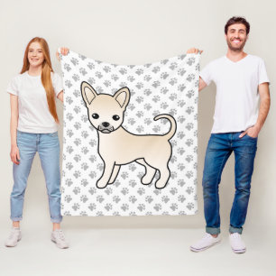 Cream Smooth Coat Chihuahua Cartoon Dog & Paws Fleecedecke