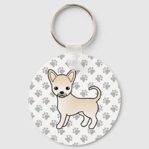 Cream Smooth Coat Chihuahua Cartoon Hund & Pfoten Schlüsselanhänger