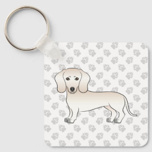Cream Smooth Coat Dachshund Cartoon Dog With Paws Schlüsselanhänger