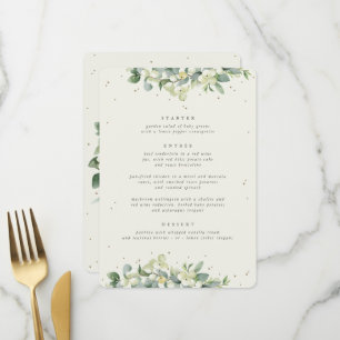 Cream Snowberry + Eucalyptus 3-Kurse Hochzeit Menükarte