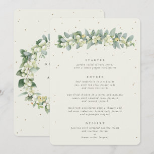 Cream Snowberry + Eucalyptus 3-Kurse Hochzeit Menükarte