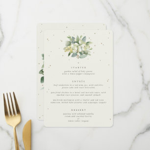 Cream Snowberry + Eucalyptus 3-Kurse Hochzeit Menükarte