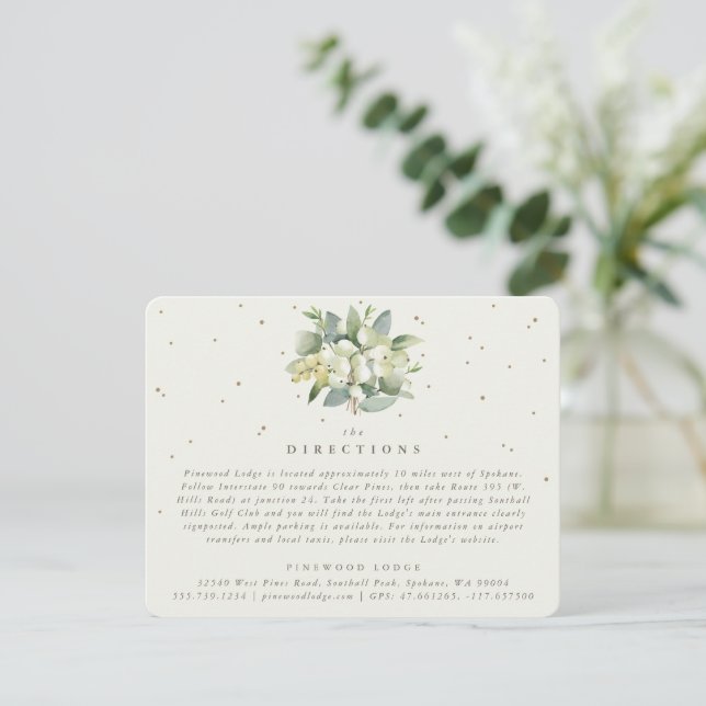 Cream Snowberry+Eucalyptus Bouquet Richtung Begleitkarte (Stehend Vorderseite)