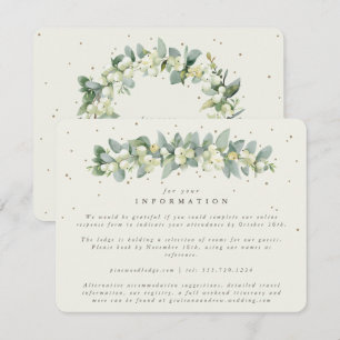 Cream Snowberry+Eucalyptus Garland Hochzeitsinform Begleitkarte