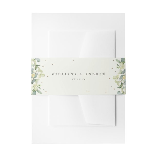 Cream Snowberry+Eucalyptus Wedding Portrait Einladungsbanderole (Vorderseite Beispiel)