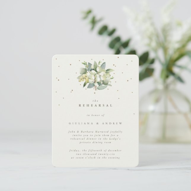 Cream Snowberry+Eucalyptus Wedding Probe Begleitkarte (Stehend Vorderseite)