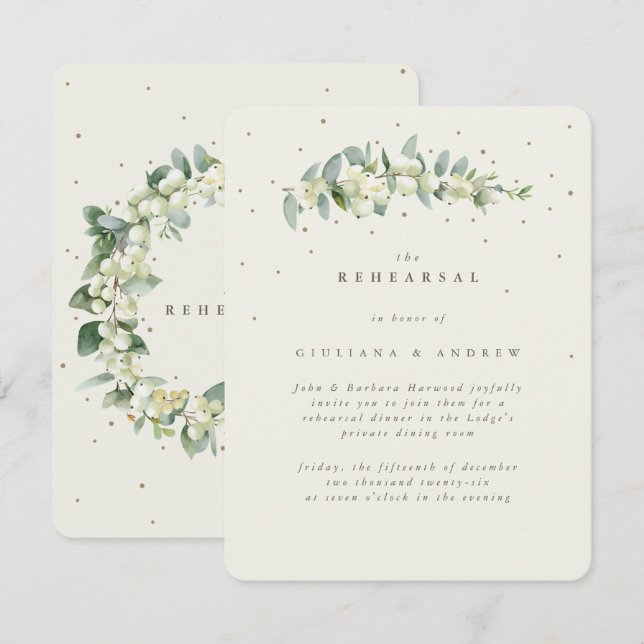 Cream Snowberry+Eucalyptus Wedding Probe Begleitkarte (Vorne/Hinten)