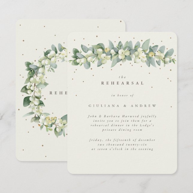 Cream Snowberry+Eucalyptus Wedding Probe Begleitkarte (Vorne/Hinten)