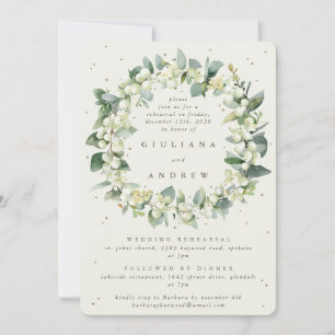 Cream Snowberry+Eucalyptus Wedding Probe Einladung