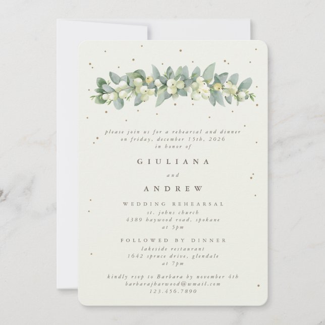 Cream Snowberry+Eucalyptus Wedding Probe Einladung (Vorderseite)