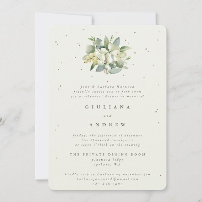 Cream Snowberry+Eucalyptus Wedding Probe Einladung (Vorderseite)