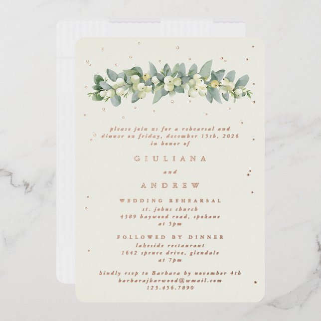 Cream Snowberry+Eucalyptus Wedding Probe Folieneinladung (Briefumschlag)