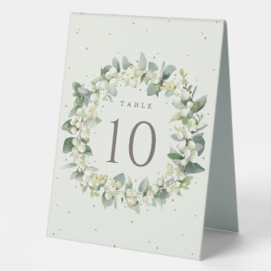 Cream Snowberry+Eucalyptus Wedding Tischnummer Tischaufsteller