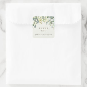 Cream Snowberry+Eucalyptus Wedding Vielen Dank Quadratischer Aufkleber