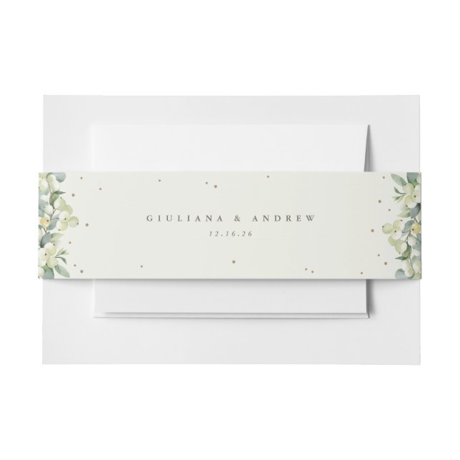 Cream Snowberry+Eucalyptus Wedscape Landschaft Einladungsbanderole (Vorderseite Beispiel)