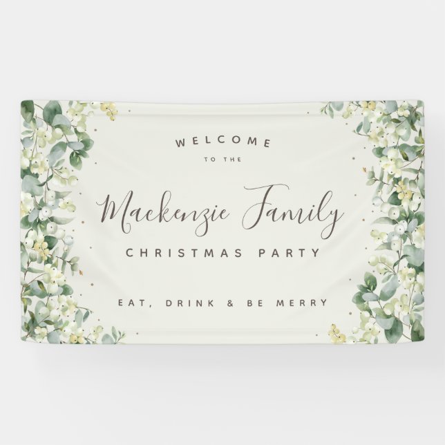 Cream Snowberry+Eucalyptus Weihnachtsfeier Banner (Horizontal)
