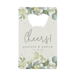 Cream Snowberry+Eucalyptus Winter Wedding Mini Geldbeutel Flaschenöffner