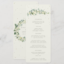 Cream Snowberry+Eukalyptus 4 Course Hochzeitswohnu Menükarte