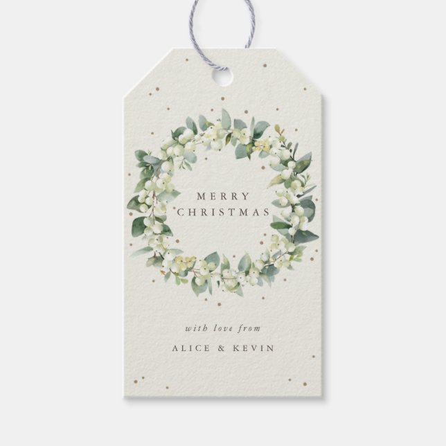 Cream Snowberry+Eukalyptus Christmas/Holiday Geschenkanhänger (Vorderseite)