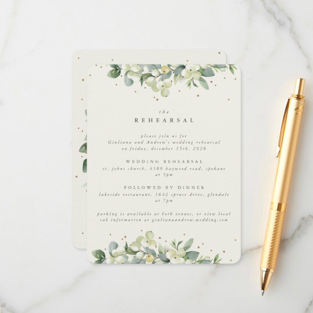 Cream Snowberry+Eukalyptus Ewedding Probe Begleitkarte (Vorderseite/Rückseite Beispiel)
