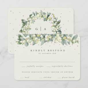 Cream Snowberry+Eukalyptus Garland Winterhochzeit RSVP Karte