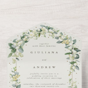 Cream Snowberry+Eukalyptus Hochzeitempfang All In One Einladung