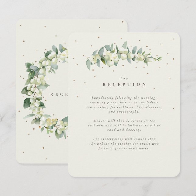 Cream Snowberry+Eukalyptus Stem Hochzeitempfang Begleitkarte (Vorne/Hinten)