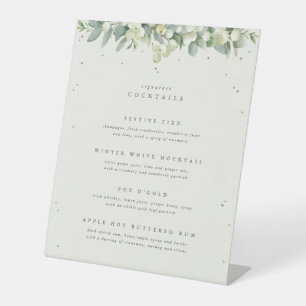 Cream Snowberry+Eukalyptus Wedding Drinks Menü Sockelschild