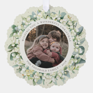 Cream Snowberry+Eukalyptus Weihnachtskranz Foto Ornament Karte