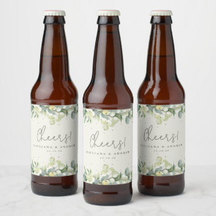 Cream Snowberry+Eukalyptus Winter Wedding Bierflaschenetikett