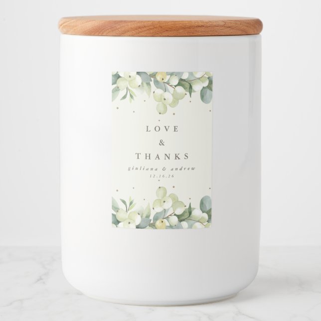 Cream Snowberry+Eukalyptus Winter Wedding Lebensmitteletikett (Vorderseite)