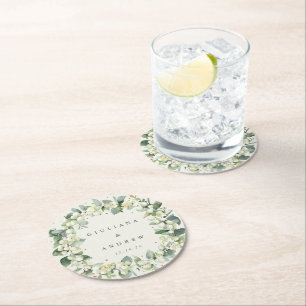 Cream Snowberry & Eukalyptus Winter Wedding Runder Pappuntersetzer