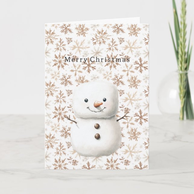 Cream Snowflakes Cute Snowman Christmas Karte (Vorderseite)