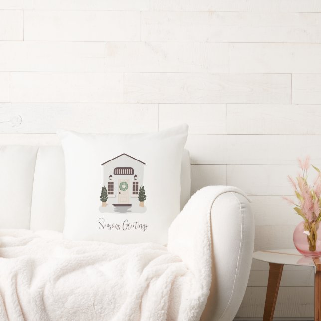 Cream Snowy House Christmas Cushion  Kissen (Liege)