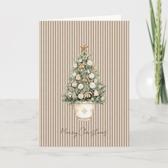 Cream Stripes Christmas Tree Star Ornaments Karte (Vorderseite)