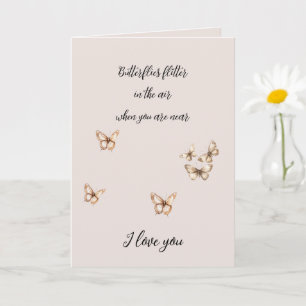 Cream Tan Brown Schmetterlinge mit Herz-Liebe Karte