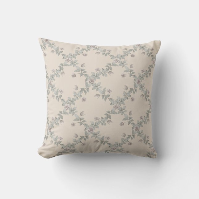 Cream Taupe Rose Sage Trellis Pattern Kissen (Vorderseite)