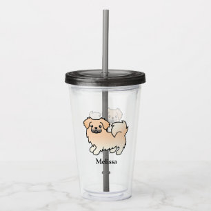 Cream Tibetan Spaniel Süßer Cartoon-Hund & Name Acryltrinkbecher