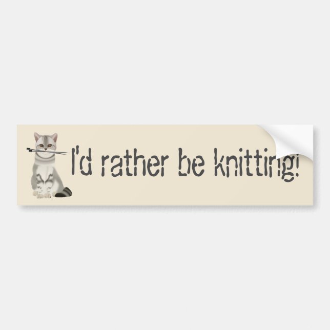 Cream Tone "I'd rather be knitting" Cat Lovers Autoaufkleber (Vorne)
