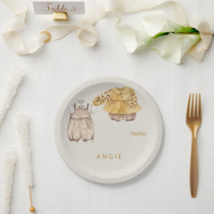 Cream Twins Boho Baby Shower Pappteller
