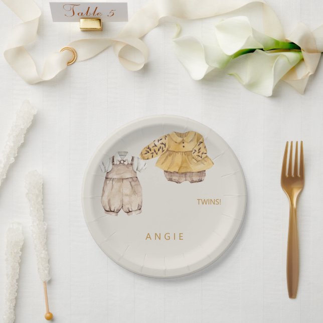 Cream Twins Boho Baby Shower Pappteller (Hochzeit)
