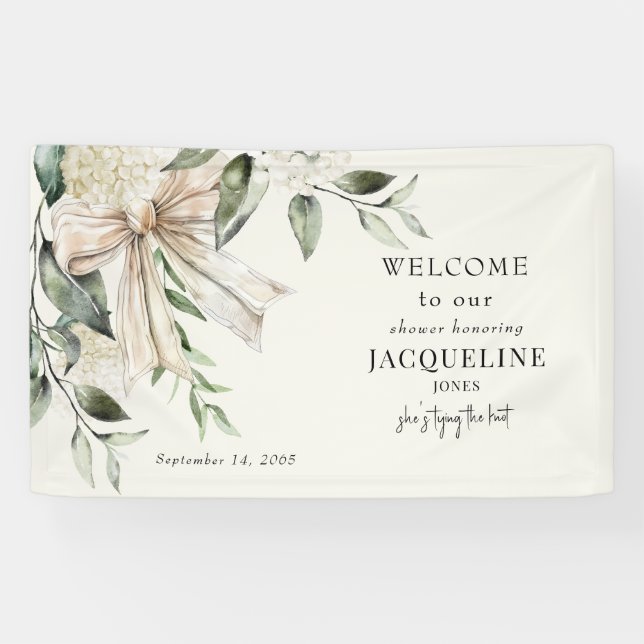Cream Tying the Knot Bow Hydrangea Dusche Willkomm Banner (Horizontal)